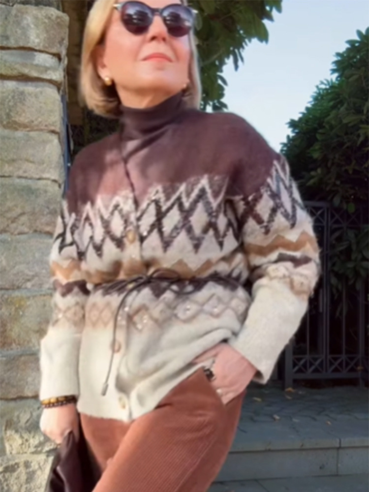 Temperamento elegante de cuello en V sequinado jacquard cardigan de punto elegante botón de manga larga 2025 nuevo estilo europeo y americano transfronterizo image 3