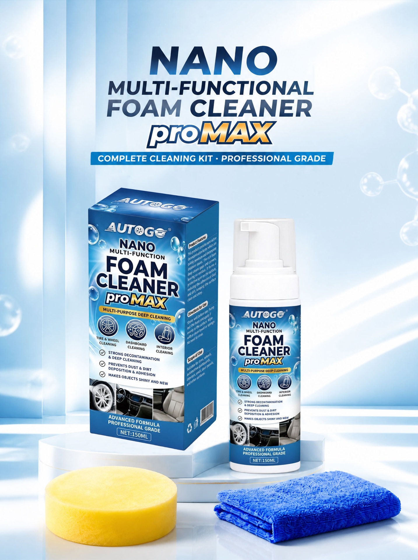 AUTOGO Multifunctional Foam Cleaner for car interior leather cleaning, stain removal, renovation, daily maintenance, and shine enhancement