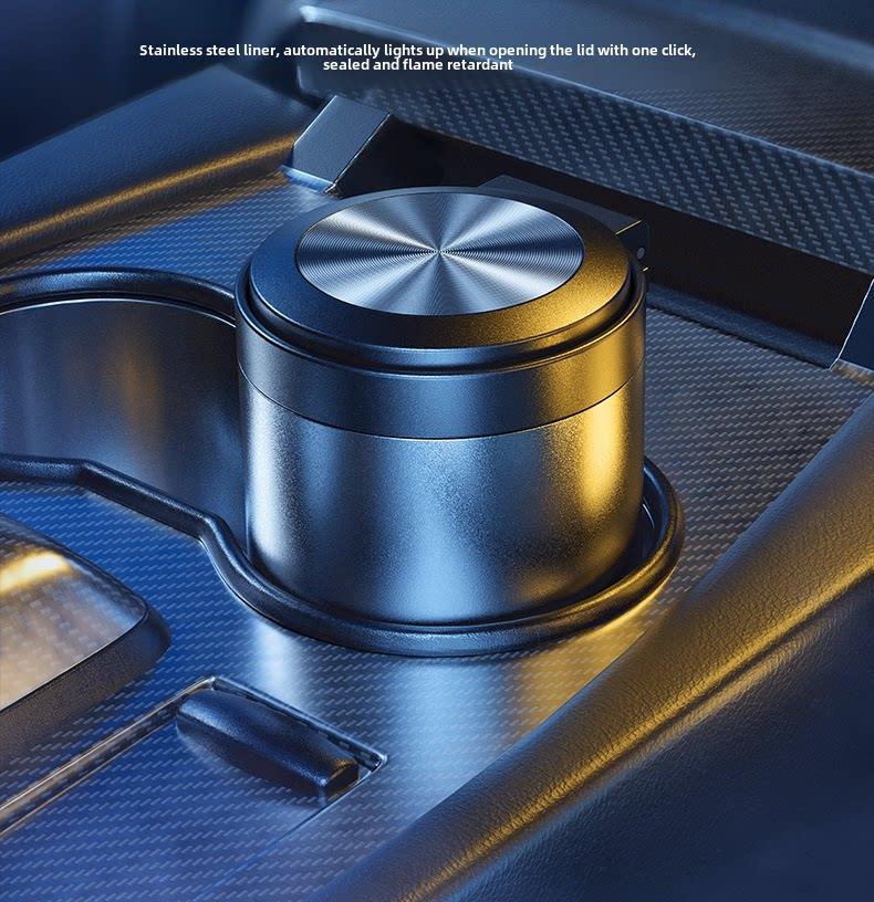 Suitable for Aito M5, M7, M9, M8 Car Ashtray, Aluminum Alloy Car Ashtray with Press-To-Open Lid and Light