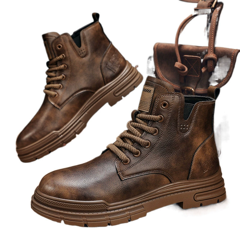 Martens, demi-season high footwear English style for leisure for leather shoes, brown low boots