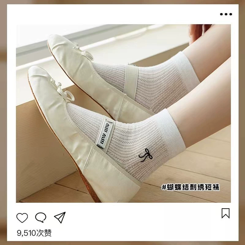 Summer thin cute brand socks with bow, internet celebrity