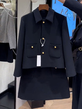 高級感御姐風富家千金冬裝通勤職業套裝黑色外套半身裙兩件套女