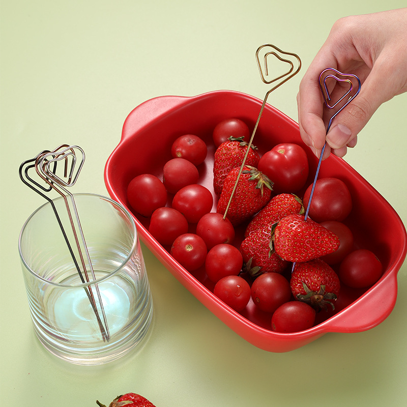 Creativo 304 de acero inoxidable aguja de fruta cóctel palillo de dientes en stock postre decorativo plato de fruta palo de fruta