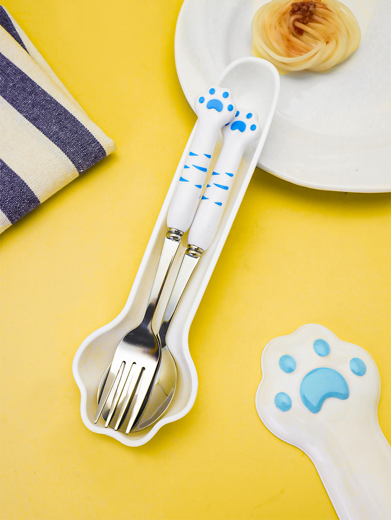 35g Weight Tableware Kitchen and drinking utensils Daily Occasion Stainless Steel, Plastic, Silica Gel Material Cat Pattern Cute Style Cute Cat Stainless Steel Plastic Silica Gel Tableware 3