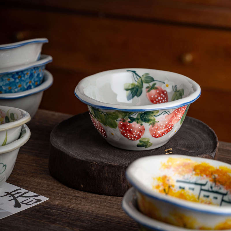 Jingdezhen Ceramics Commercial Hand-Painted Old Clay Creative Rice Bowl with Underglaze Color 6inch Curved Edge Household Rice Bowl for Porridge Jingdezhen Ceramics Commercial Hand-Painted Old Clay Creative Rice Bowl with Underglaze Color 6inch Curved Edge Household Rice Bowl for Porridge