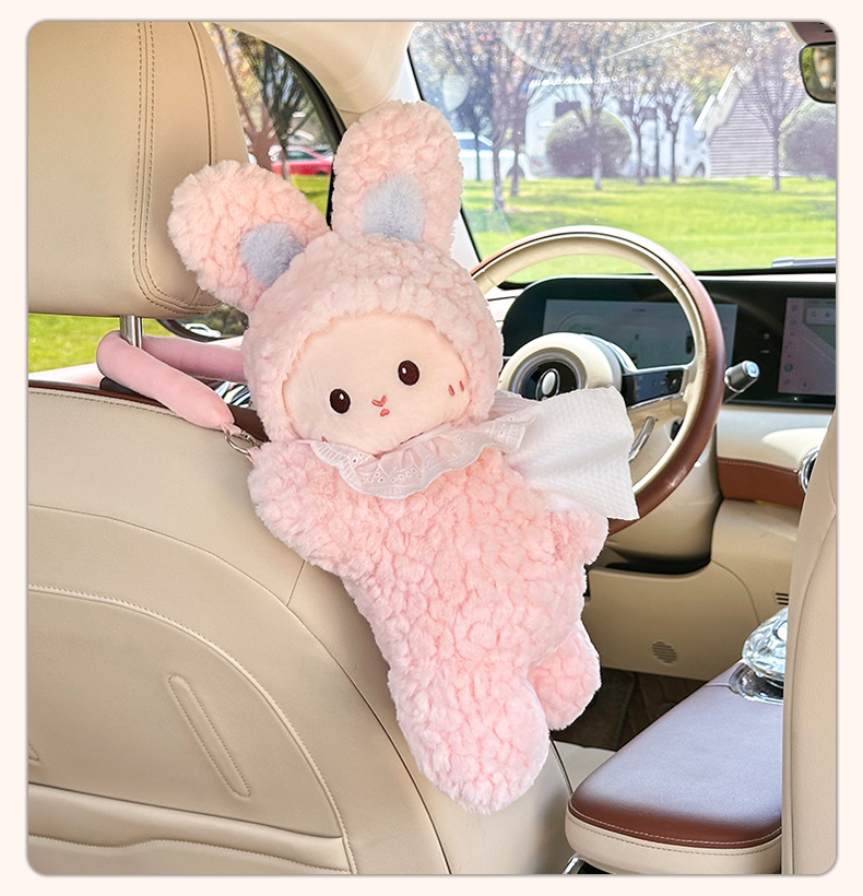 New Car Tissue Box, Cute Car Seat Back Hanging Tissue Box, Creative Plush Doll Car Tissue Hanging Bag