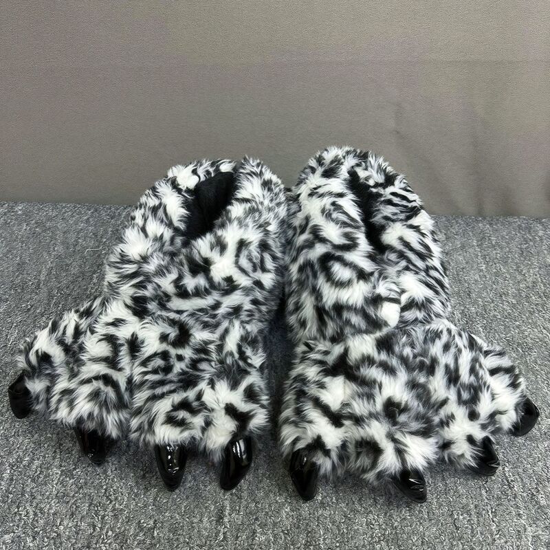 Directly supplied by the manufacturer: Dinosaur claw plush slippers, cartoon couple's warm home shoes with covered heels, bear paw monster cotton shoes for cross-border sales