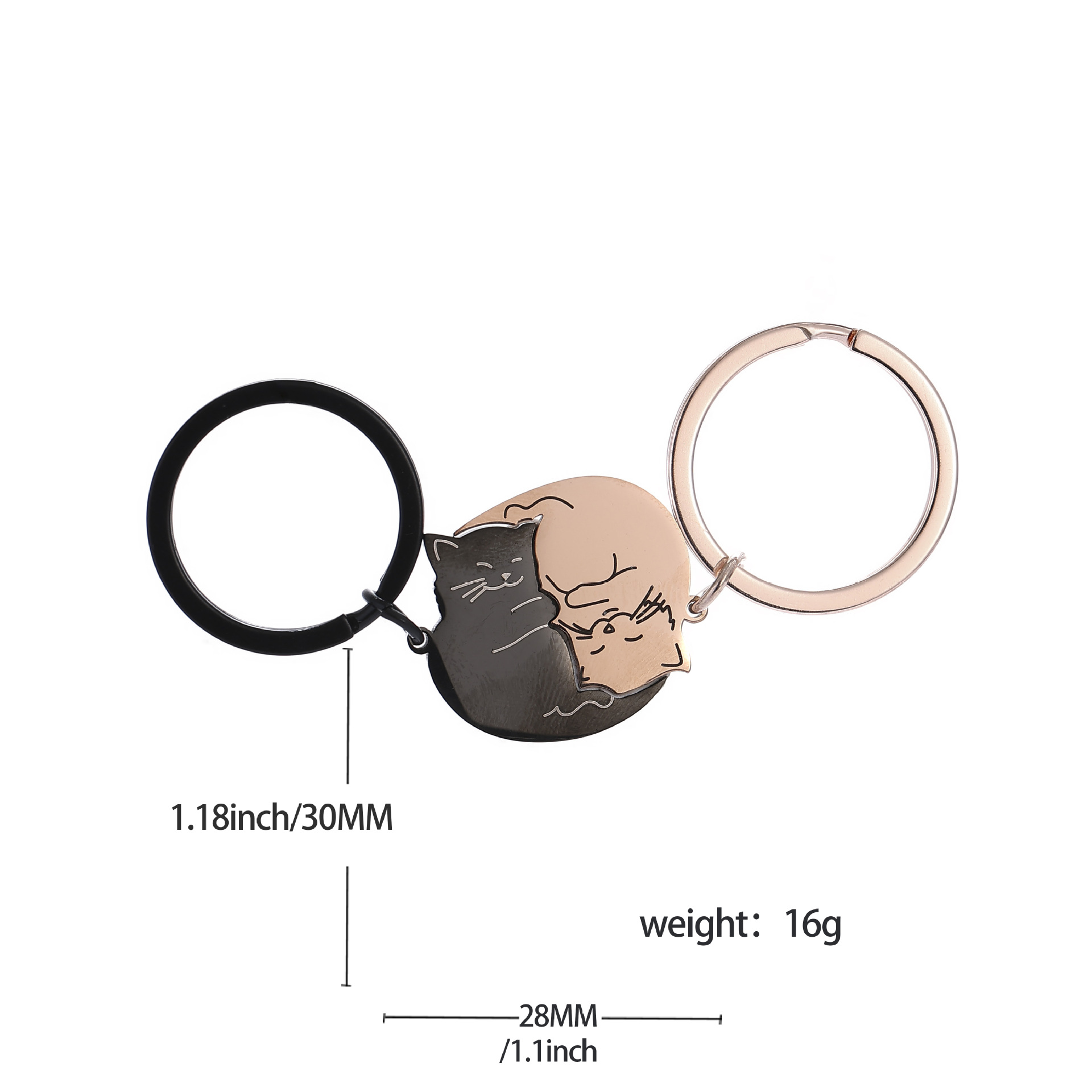 21g Weight 1 Pair Cute Cat 201 Stainless Steel Couple Bag Pendant Keychain