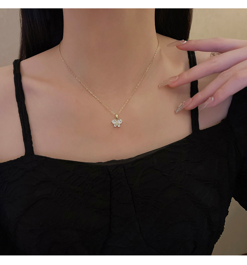 Zircon Pendant Titanium Steel butterfly Necklace for Women