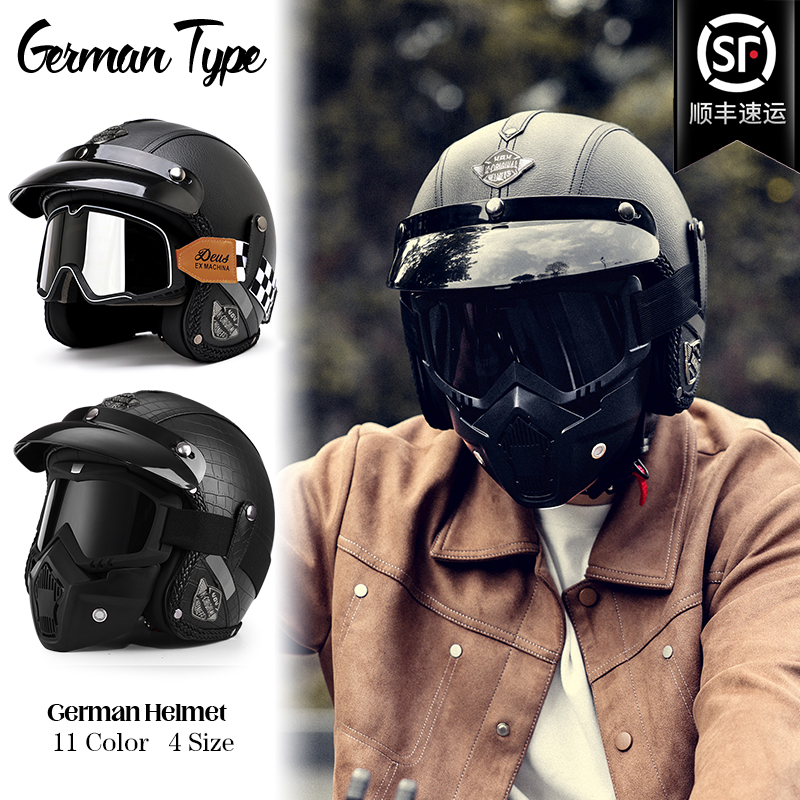 Motuoche 3C Certified Retro Cruiser Motorcycle Helmet Men Women Scooter 3/4 Helmet (Auto Parts and Accessories) - m-classic-black-brim-mask-included