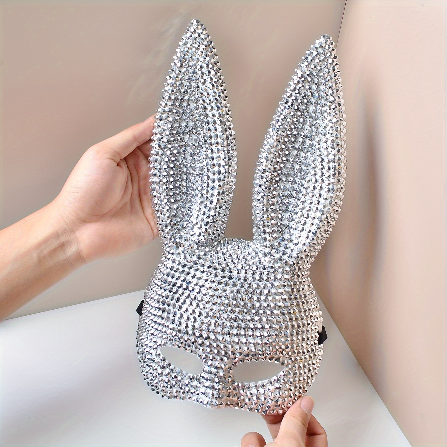 Glittering Rabbit Ear Mask-1PC Flashing Rhinestone Makeup