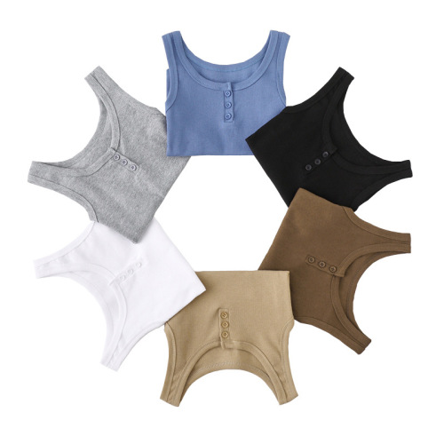 Summer new style small vest for women with buttons, thin slim fit, solid color Korean style sleeveless top wholesale