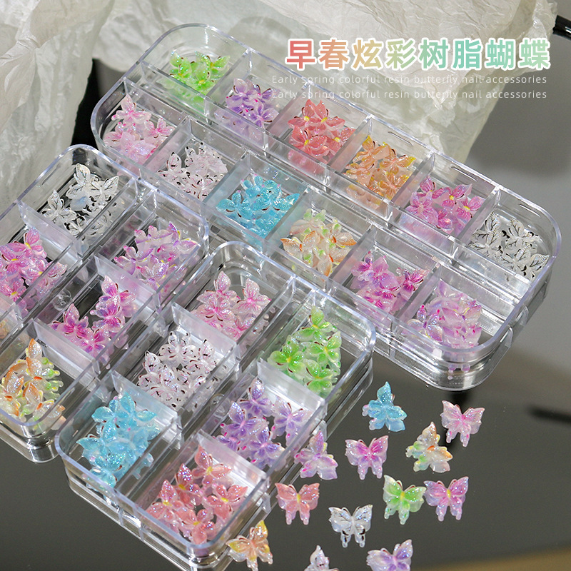 Spring and summer nail small butterfly jewelry wholesale resin nail decoration simulation luminous elf three-dimensional nail butterfly