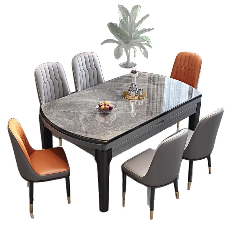 Mesa de comedor de tabla de roca moderna simple tabla de comedor de madera sólida telescópico multifuncional con horno electromagnético combinación de mesa y silla