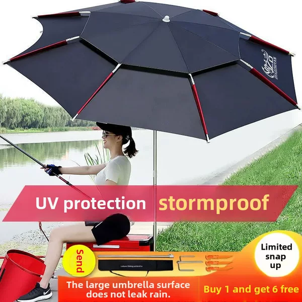 Fishing-Specific Umbrella with Thickened Coating, High-End Double-Layer Windproof Wild Fishing Umbrella, Stall Umbrella, Fishing Umbrella, Sun Protection and Rain Protection