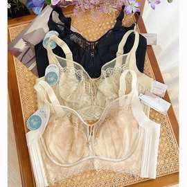 全罩杯抹胸薄款软钢圈C杯聚拢收副乳防下垂性感蕾丝调整型文胸女