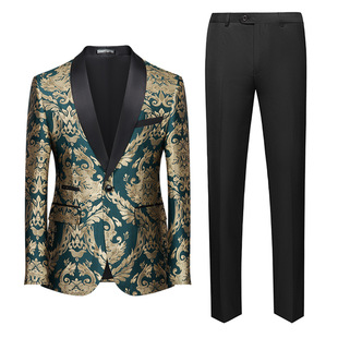 New Foreign Trade Men's Suit Korean Style Slim Stage Casual Men's Performance Trendy Suit Two-Piece Set