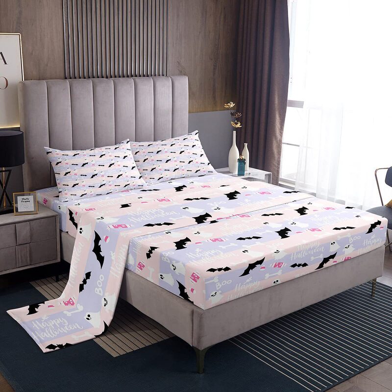 Wansheng Ghost Bat Cartoon Pattern Cross-border Bed Hat Four-piece Bedroom Guest Room Dormitory Bedding Decoration