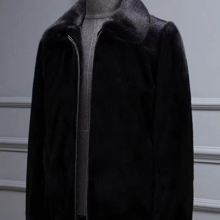 高版复合-男仿貂毛翻领休闲水貂皮草外套拉链裘皮母貂大衣新款