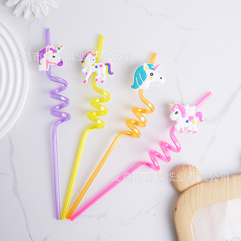 Transfronterizo Amazon dibujos animados forma paja creativa fiesta de cumpleaños decoración espiral curvado arte paja al por mayor