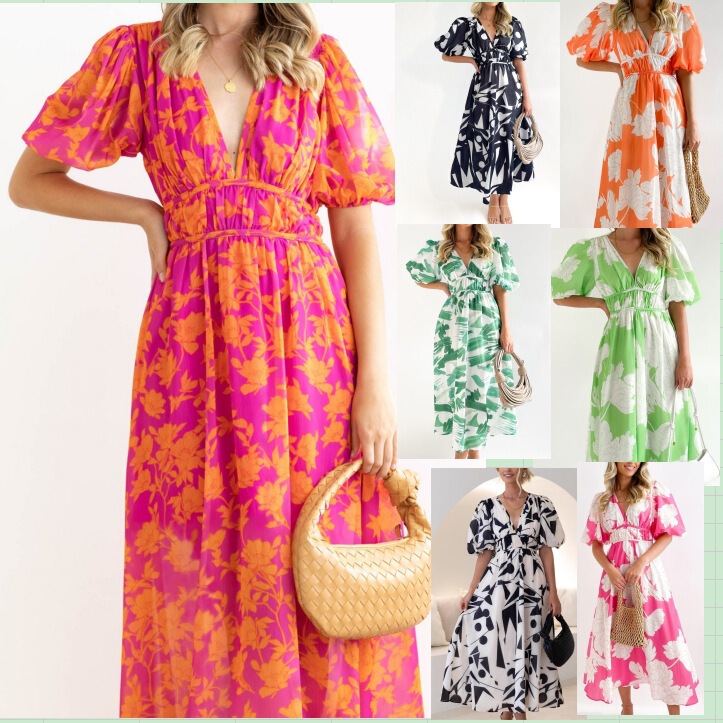 2025 Amazon European and American Long Skirt Women's Summer New Elegant Printed Long High-End Dress for Women