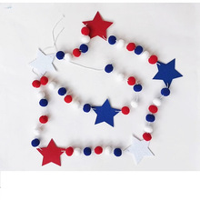 毛毡悬挂花环独立日绒球横幅红色蓝色白色星星装饰家居派对用品