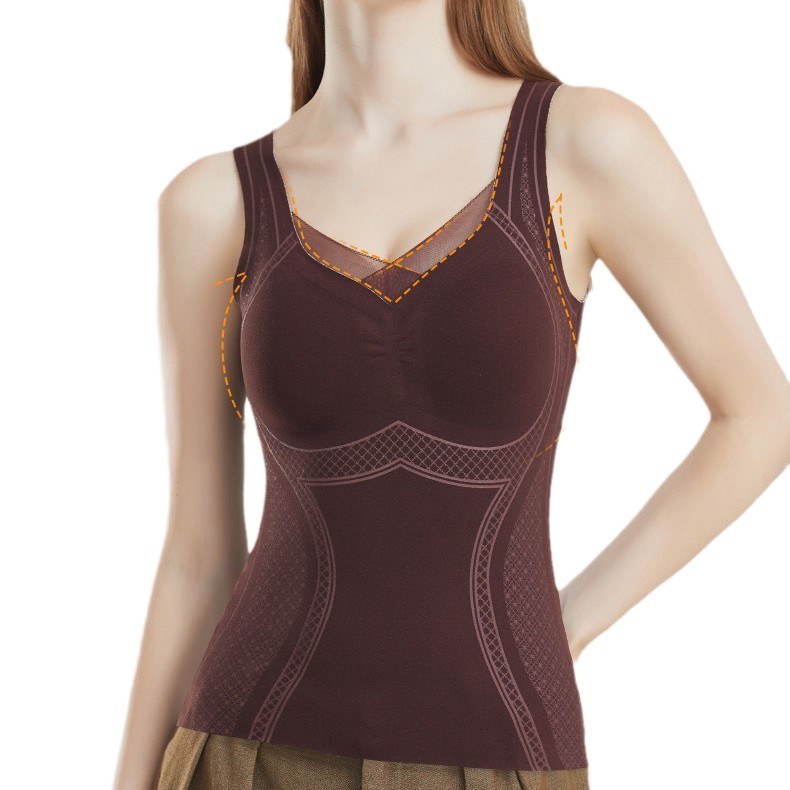 2428 여성용 양면 기모 보온 조끼, 가슴 패드로 형성, 슬림하고 편안한 여성용 발열 조끼, 겨울