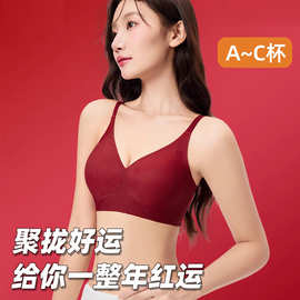 本命年红色小胸聚拢不空杯无痕内衣女提拉收副乳防下垂舒适文胸罩
