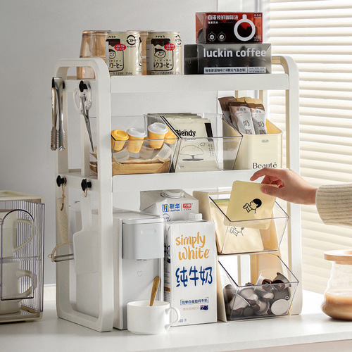 Desktop elevated storage rack office pantry coffee capsule desk kitchen microwave condiment storage rack