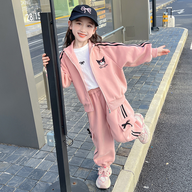 소녀 쿨로 미 세트 가을 2024 새로운 서양식 유행 인터넷 인기 어린이 레저 스포츠 가을 투피스 세트