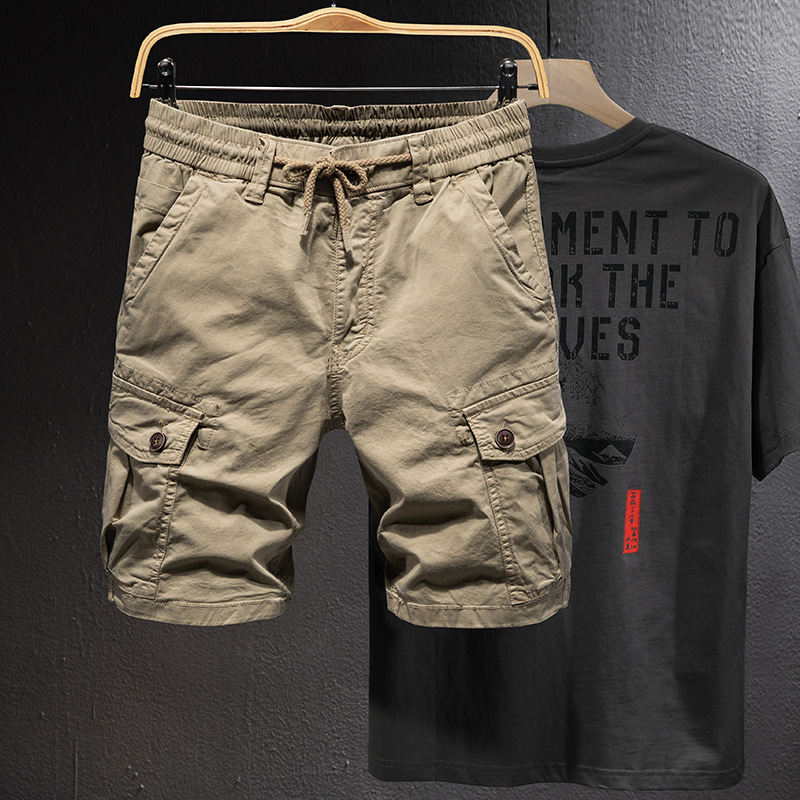 American-Style Thin Casual Cargo Shorts for Men, Summer Multi-Pocket Knee-Length Shorts, Trendy Loose Belt-Style Pants for Men