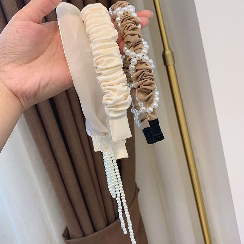 Milk Tea Coffee Color Series Headband Fashion Sponge Headband High Skull Top Hairpin Girl Twist Pearl Headband Japanese And Korean Hair Accessories display picture 23