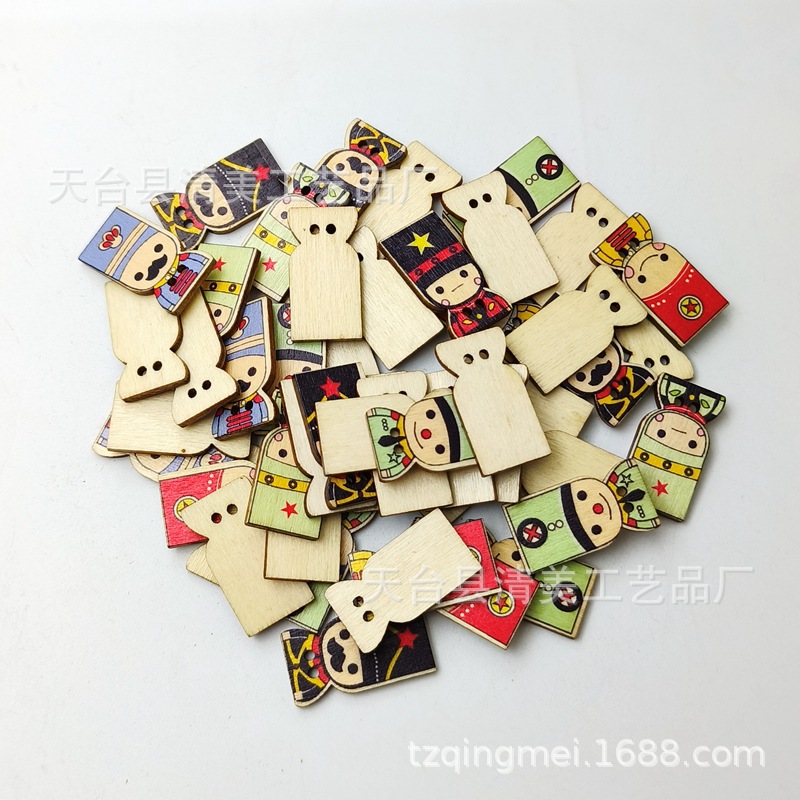 30*16mm registro soldados con agujeros decorativos botones de madera DIY dos-ojo pintado artesanía soldado 50 piezas un paquete