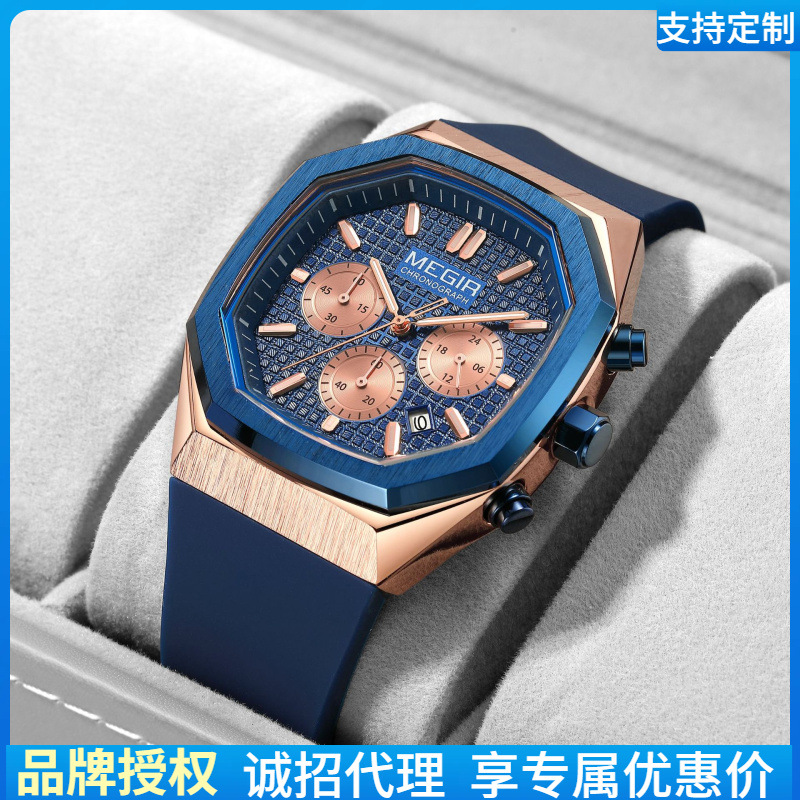 Reloj meigel nuevo transfronterizo al por mayor de los hombres de tres ojos de seis pines moda multi-funcional luminoso reloj impermeable