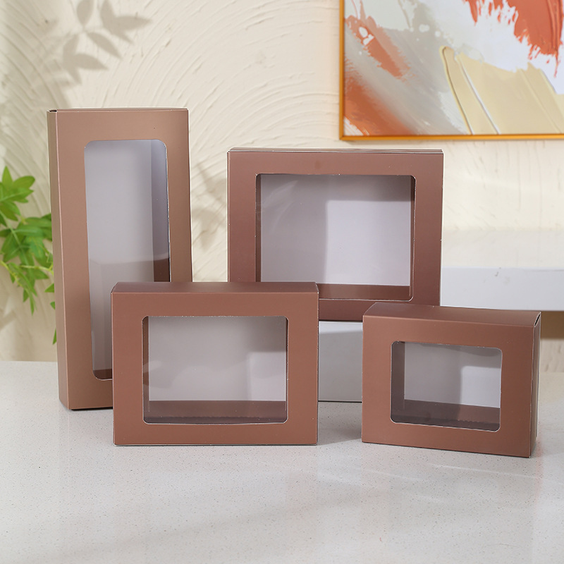 Caja de papel kraft simple de color sólido nuevo medio transparente caja de colección de reliquias culturales regalo de dulces caja de regalo de vacaciones