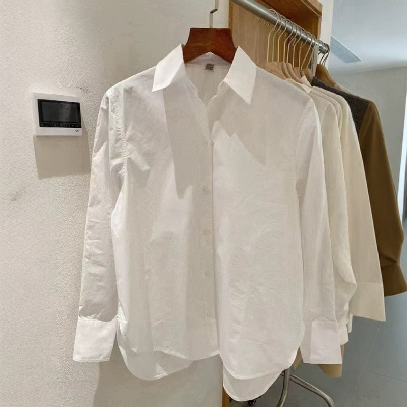 TOTE High-count Cotton French Shirt Stacked Solid Color Long-sleeved Women's Top Elegant Commuter All-match Sunscreen Shirt for Women