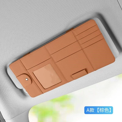 Car Multifunctional Sun Visor Storage Multimediya və saxlama aksesuarları - genuine-leather-classic-storage-bag-brown