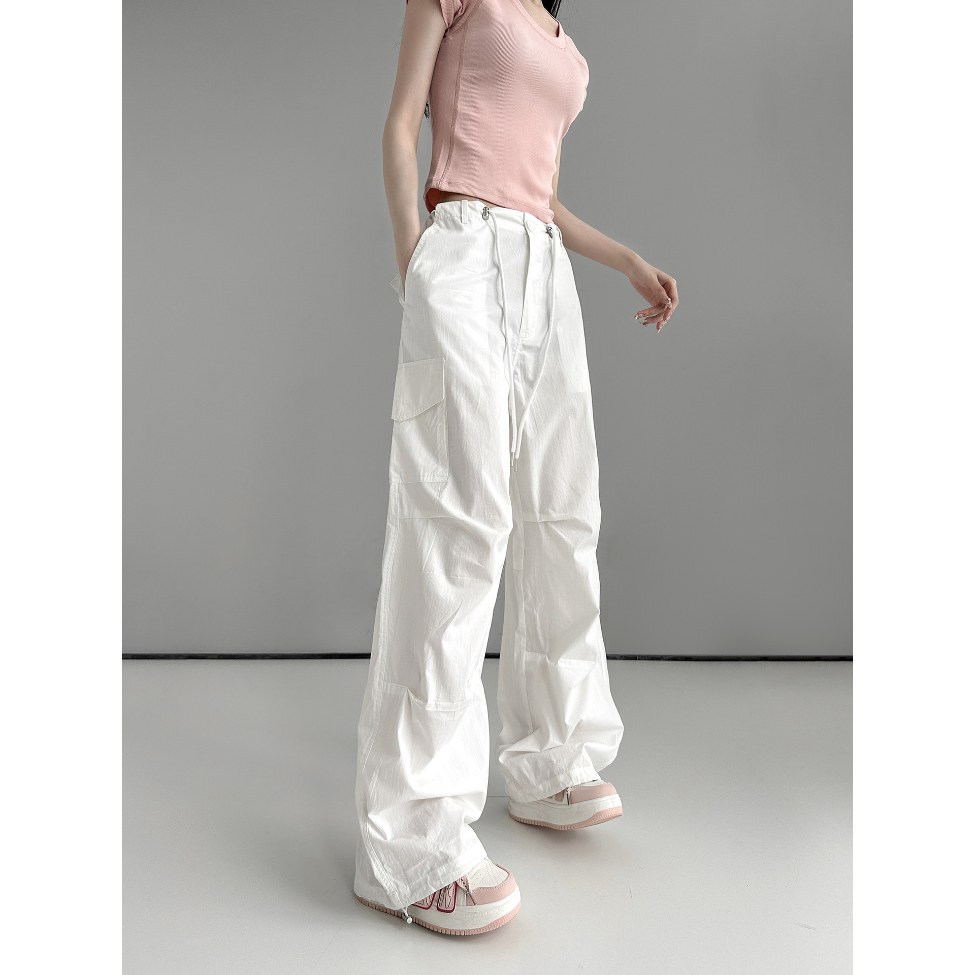 American White Overalls Women's Summer Thin Trendy All-match Loose Slimming Leg Casual Pants High Waist Sports Pants