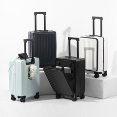 フロントオープン搭乗用スーツケース 20inch 女性用小型パスワード付き旅行用スーツケース 耐久性のある多機能トロリーケース 搭乗用スーツケース