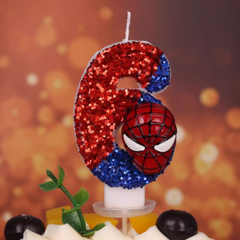 クールなスパイダーマンのテーマのグリッターデジタル誕生日キャンドル子供の最初の誕生日パーティーケーキデコレーション|undefined