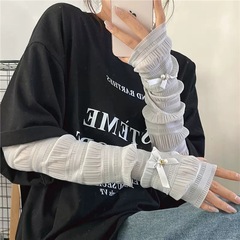 夏季日系甜美長款花邊蕾絲薄款蝴蝶結冰袖女百搭遮陽透氣防曬袖套