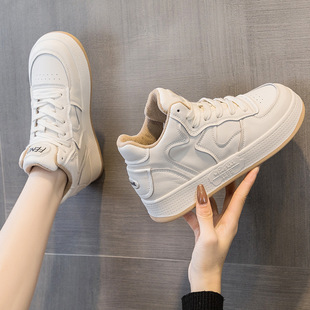 Genuine Leather White Sneakers for Women, 2024 Winter New Versatile Plush High-Top Shoes, Popular Cotton Shoes, Casual Sports Sneakers