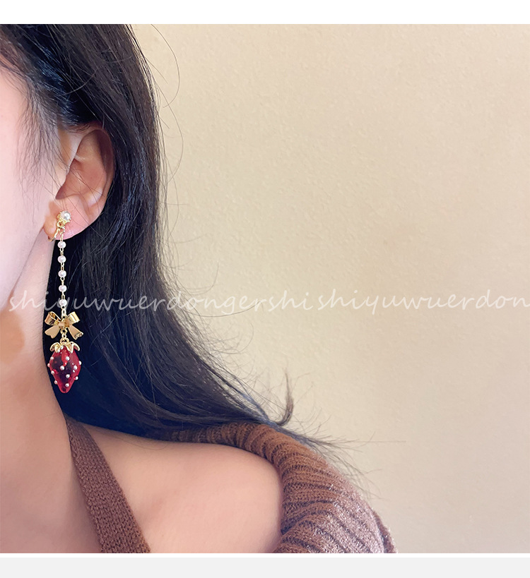 Pearl Inlay Material 1 Pair Cute Retro Lady Candy Strawberry Alloy Pearl Women's Drop Earrings Ear Cuffs Earrings