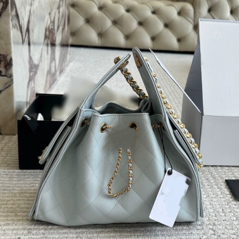 Bucket Bag one-shoulder, chain strap, drawstring closure, capacious, 30×22×15 cm