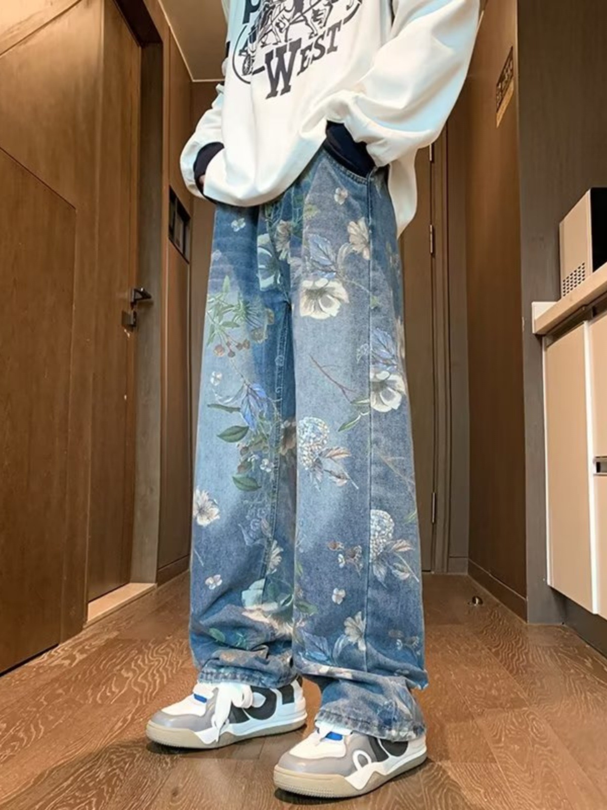 American High Street washed jeans hombres de diseño sentido nicho marca moda retro calle hip hop casual pierna ancha Pantalones