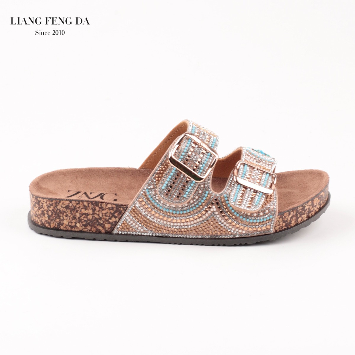 ZAZG transfronterizo tamaño nacional de taladro de viento zapatillas de cara de mujer verano nuevo doble botón zapatillas de playa de pino al por mayor