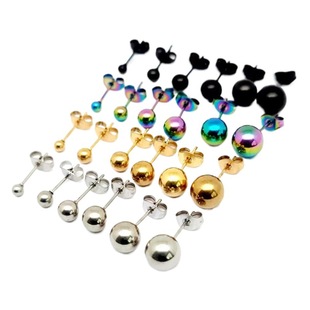 Cross-border hot-selling stainless steel ball earrings simple Joker beanie earrings with butterfly plug DIY jewelry wholesale