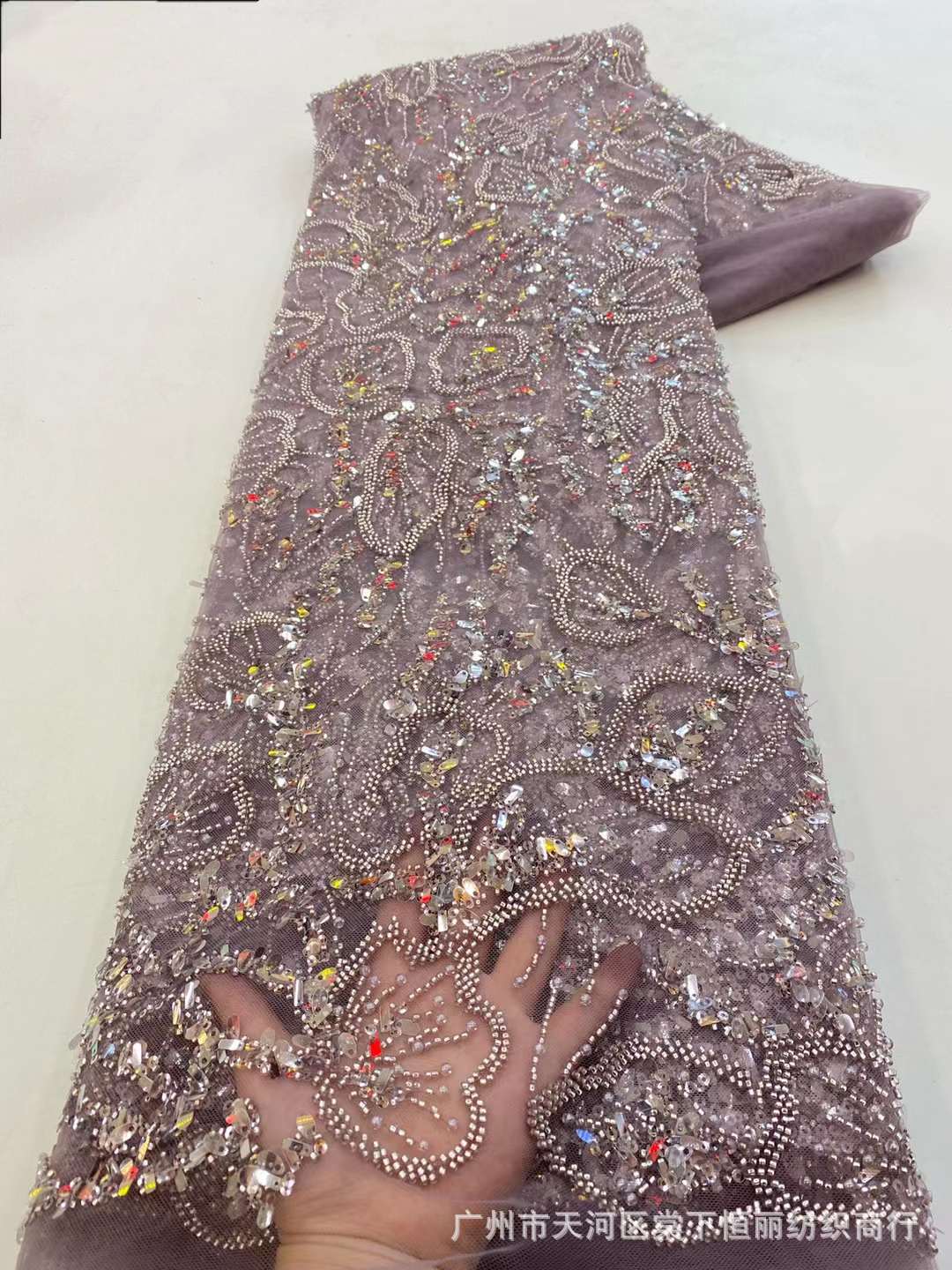Clásico de lentejuelas rayas perlas bordado lentejuelas malla moda vestido novia con cuentas tela laceMN317