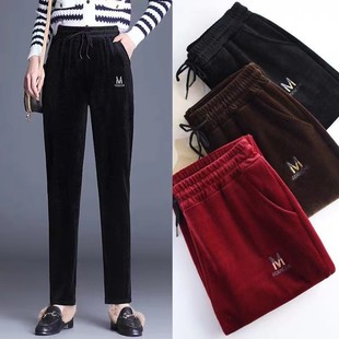 New Corduroy Casual Pants Women's Autumn and Winter High Waist Loose Slimming All-match Straight Thin Velvet Pants for Middle-aged and Elderly Mothers