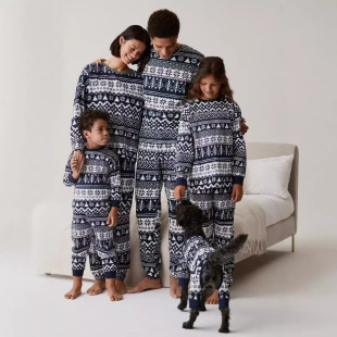 Amazon Europe and the United States new Christmas family home parent-child suit printed pajamas ebay long sleeve round neck